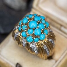 Vintage Turquoise Jewelry Rings, 1970s Ring, Turquoise Cocktail, Turquoise Jewelry Rings, Vintage Turquoise Jewelry, Vintage Turquoise Ring, Bead Set, Turquoise Rings, Vintage Turquoise