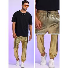 These metallic pants are perfect when you want to add a touch of glamour to any outfit. The drawstring closure and an elastic adjustable waist design help it fit anybody from wear. Stylish trousers go well with sequined vests, sequined T-shirts, sequined shirts in the same style. Suitable for any occasion, such as leisure, hanging out, dating, holiday, party, nightclub, disco etc.