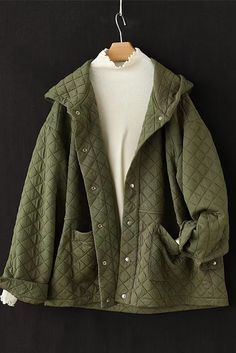 Winter Retro Rhombus Hooded Jacket Loose Quilted Short Coat Material: Cotton Collar: Hooded Length: Size 3XL measures 27.55" from shoulder to hem Pattern: Solid color Highlight: Single Breasted Season: Winter Fall Quilted Long Sleeve Hooded Jacket, Quilted Casual Hooded Jacket For Fall, Casual Quilted Hooded Jacket For Fall, Hooded Patchwork Outerwear For Work, Green Long Sleeve Quilted Jacket For Winter, Casual Quilted Hooded Jacket With Long Sleeves, Khaki Long Sleeve Quilted Jacket For Work, Green Long Sleeve Quilted Jacket For Fall, Green Quilted Long Sleeve Jacket For Fall