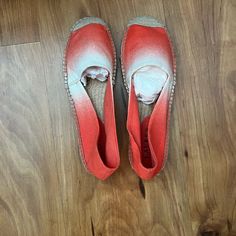 Ralph Lauren Espadrilles Size 6. Orange And White. Nwob Low-top Espadrilles For Beach In Summer, Red Casual Espadrilles With Flat Heel, Casual Red Espadrilles With Flat Heel, Casual Red Flat Heel Espadrilles, Casual Red Flat Espadrilles, Comfortable Low-top Espadrilles For Beach, Red Espadrilles With Rubber Sole For Spring, Beach Espadrilles With Branded Insole And Low-top, Casual Red Closed Toe Espadrilles