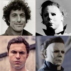 four different photos of the same man in halloween costumes