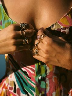 The Chain Link Ring | Vanessa Mooney | Color Gold Rings size Size 5 Ruffle Short Dress, Vanessa Mooney, Makeup Stain, Linking Rings, 80s Dress, Bleach Wash, Ruffle Shorts, Print Style, Pearl Choker