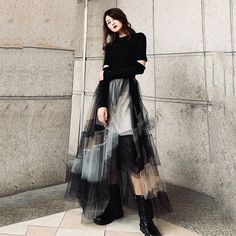 size unit:cm SLength:97 Waist:62 MLength:99 Waist:66 LLength:101 Waist:70 Note: 1 inch = 2.54 cm, 1 cm = 0.39 inch Measurement by hands allow 2-3cm errors which is normal Trendy Flowy Winter Skirt, Trendy Flowy Skirt For Winter, Trendy Black Maxi Skirt For Fall, Black Tulle Skirt For Fall, Stretch Tulle Skirt Bottoms For Fall, Black Tulle Skirt For Winter, Winter Long Tulle Skirt, Winter Stretch Tiered Skirt, Winter Stretch Tiered Skirt Bottoms