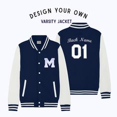 Sweatshirt Varsity Jacket with Varsity Letter Patch. Option to add embroidered name(s) and appliqué number.* Our custom products are hand made to order. Please see the estimated production time for more details. Varsity letter patch made in USA. Jacket hand finished in California. *Subject to availability. You will be notified if there is a delay to your order    STYLE OPTIONS  OPTION A: Varsity Letter Patch Only  OPTION B: Varsity Letter Patch + Front Name embroidery  OPTION C: Varsity Letter P White Collegiate Cotton Varsity Jacket, White Cotton Varsity Jacket In College Style, White Cotton College Style Varsity Jacket, White Cotton Varsity Jacket, White Varsity Jacket With Embroidered Logo, White Varsity Outerwear With Embroidered Logo, School White Cotton Varsity Jacket, White Cotton Varsity Jacket For School, White Varsity Jacket With Embroidered Logo For College