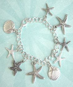 seashells charm bracelet- starfish charm bracelet, beach charm bracelet, themed bracelet Cheap Bohemian Charm Bracelets With Lobster Clasp, Beach Charm Bracelet With Lobster Clasp, Adjustable Silver Charm Bracelet With Starfish, Beach Metal Bracelets With Charms, Silver Metal Charm Bracelet For Beach, Metal Charm Bracelets For Beach, Silver Ocean-inspired Bracelets For Beach, Silver Charm Bracelet With Lobster Clasp For Beach, Silver Charm Bracelet For The Beach