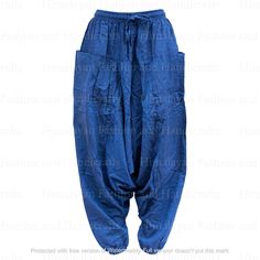 Nepal Yoga Harem Pants Handmade Cotton -Handmade in Nepal -100% Cotton -One Size -Adjustable Waistband with strings attached -2 Pockets on Right and Left Side -Low drop or Aladdin Crotch Return Policy: If you are not satisfied with your item, you must return your item in 7 days. After 7 days, there will be no refund. If you have any more questions, feel free to contact me. Please make sure to leave 5 stars and leave a good review! Baggy Blue Pants With Drawstring, Blue Cotton Harem Pants With Pockets, Blue Cotton Harem Pants With Side Pockets, Bohemian Blue Drawstring Bottoms, Cotton Yoga Bottoms With Drawstring, Blue Yoga Harem Pants With Pockets, Blue Harem Yoga Pants With Pockets, Blue Harem Pants With Pockets For Festival, Bohemian Relaxed Fit Harem Pants With Drawstring