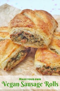 a pile of sausage rolls with the words make your own vegan sausage rolls