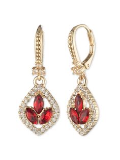 Poised Red Mini Drop Earring | Marchesa Gold Stone Earrings, Marchesa Fashion, Red Polish, Red Stones, Crystal Design, Gold Stone, Crystal Drop Earrings, Crystal Drop, Drop Earring