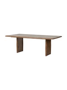 a wooden table sitting on top of a white wall