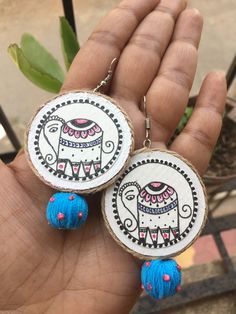 Hand painted tea coaster Mdf Earrings, Hand Painted Jewellery, Canvas Business, Painted Jewellery, Gond Art, Painted Necklace, Rakhi Making, Navratri Collection, Terracotta Jewellery Designs