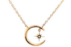 "PRODUCT DESCRIPTION: - 14k Gold Crescent Moon Diamond Pendant Charm Necklace With Hanging Diamond Starburst / 14k Dainty Diamond Crescent Moon & Star Necklace - 14k Gold Diamond Crescent Moon & Star Necklace, Star Moon Diamond Necklace, Moon Pendant, Diamond Star, Celestial Jewelry - 14k Mini Crescent Moon With Dangling Star Chain Necklace / Necklace For Her / 14k Necklace Gift for Her / 14k Crescent Moon Necklace * Gold Purity: 14k * Gold Weight: 2.14 Grams * Diamond Quantity: 22 Stone Elegant Star-shaped Sun And Moon Necklace, Celestial Rose Gold Star Jewelry, Gold Starburst Fine Jewelry, Starburst Star Charm Jewelry For Anniversary, 14k Gold Starburst Celestial Jewelry, Anniversary Jewelry With Starburst Star Charm, Celestial Star-shaped 14k Gold Jewelry, Anniversary Starburst Jewelry With Star Charm, Anniversary Starburst Star Charm Jewelry