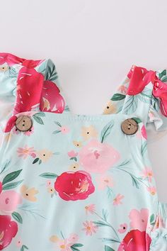 A63-3-2Mint floral ruffle baby romper95% Polyester 5%Spandex Fabric Contents: 95% Polyester 5%Spandex Cute Floral Print Bubble Romper For Playtime, Casual Pink Floral Print Bubble Romper, Playful Floral Print Bubble Romper For Spring, Cute Printed Bubble Romper For Spring, Cute Floral Print Onesie For Summer, Spring Playful Floral Print Bubble Romper, Cute Green Onesie For Spring, Spring Sleeveless Onesie With Ruffles, Sleeveless Spring Onesie With Ruffles