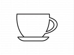 a coffee cup with a saucer on the side, outlineed in black and white