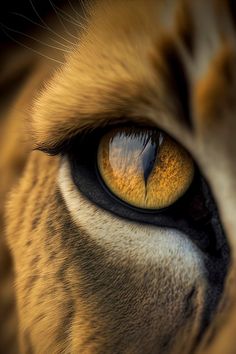 an animal's eye is shown in this close up photo, with yellow and brown colors