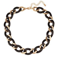 Make a fashion statement with this gold tone and black acrylic chunky link necklace. Click on this JEWELRY & WATCHES GUIDE to learn about fit, styles, materials and more! Make a fashion statement with this gold tone and black acrylic chunky link necklace. Click on this JEWELRY & WATCHES GUIDE to learn about fit, styles, materials and more! FEATURES Chain length: 18 in. Clasp: lobster-claw Nickel free Metal: zinc Material: acrylic Plating: gold tone Finish: polished Imported Size: One Size. Gende Trendy Black Chain Link Jewelry, Trendy Black Metal Jewelry, Black Chain Link Necklace For Party, Black Link Chain Necklace, Bold Chunky Chain Jewelry For Party, Bold Chunky Chain Party Jewelry, Trendy Black Jewelry With Gold Chain, Bold Party Jewelry With Chunky Chain, Elegant Black Chain Link Jewelry