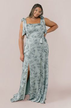 Model: Ashtyn; Size: 24 Tall; Color: Sage Bouquet Blue Green Floral Dress, Bridesmaid Things, Bridesmaid Stuff, Beach Formal, Wedding Parties Colors, Party Vibe, Wedding Aesthetics, Secret Wedding, Large Floral Print