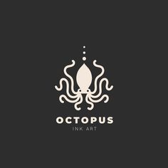 octopusus ink art logo design on black background with white lettering and an image of an octopus