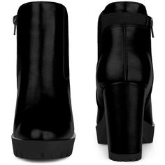 Made in a basic color that will add of color to your ensembles, these platform faux leather Chelsea boots with stretchable sides are the perfect pair to take you through your day in style. Chelsea Ankle Boots; Round Toe; Block High Heels; Vamp: Faux Leather; Outsole: TPR; Heel: ABS. Please check your size to make sure the item fits before ordering. Chelsea Boots Black, Block High Heels, Heeled Chelsea Boots, Chunky Heel Ankle Boots, Western Ankle Boots, Buckle Ankle Boots, Shoes Boots Ankle, Closed Toe Shoes, Block Heel Ankle Boots