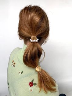 This is the ultimate elevated ponytail holder, with different sized round pearls - some call it jewelry for your hair.  Available in Beige and Black.  Made by hand in NYC Elevated Ponytail, Lelet Ny, Beautiful Hair Color, Crystal Headband, Brunette To Blonde, Low Ponytail, Ponytail Holder, Ponytail Holders, Peinados Faciles