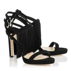 New Jimmy Choo Farrah 100 Black Suede Sandals With Fringe In Size 37. Color Is Black. Msrp $895. Does Not Include Dustbag. Designed From Three Layers Of Fringes For A Textured Finish That Gently Swing With Movement, These Ss18 Farrah Sandals Feature An Open Toe, Side Buckle Fastening Ankle Straps And A High 100mm Heel. These Fringed Showstoppers Are Expertly Crafted From Soft Suede. Calf Leather 100% Goat Skin 100% Cotton 10% Goat Suede 90% Jimmy Choo Bing, Jimmy Choo Gold, Jimmy Choo Romy, Blue Espadrilles, Jimmy Choo Pumps, Dance Heels, Jimmy Choo Heels, Glitter Sandals, Gold Pumps