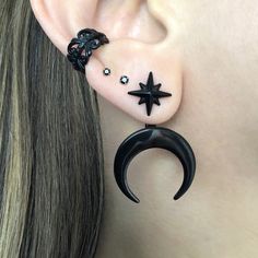 Moon phase with Star earrings are made of 316L Stainless steel . Earrings are worn as ear jacket . Can be worn as a star, without the back part. Earring has 2 height setting to fit any earlobe. Post: 0.8mm /21G -Regular post  Width of Moon : 22mm Star stud: 12mm Listin for 1 pair (2 earrings) Ships in a gift box Moon Piercing, Star And Moon Earrings, Punk Style Outfits, Earrings Moon, Earrings Star, Moon And Star Earrings, Star And Moon, Earring Jackets, 2 Earrings