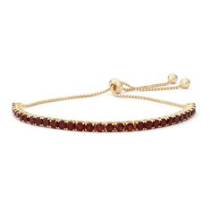 3.87ctw Round Garnet 14K Yellow Gold Over Sterling Silver Bolo Bracelet. No Closure. Bolo Bracelet, No Closure, Garnet Jewelry, Red Gemstones, Shop Jewelry, Bracelet Collection, Garnet Gemstone, Red Garnet, Exquisite Jewelry