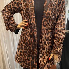 Izabella Rue Leopard Print Jacket/Windbreaker Size S/M Very Lightweight Windbreaker Leopard Print Trench Coat. Has A Flair Back And Falls Just Mid Thigh In Length. It Also Comes With A Hood. Brown Fall Blazer For Night Out, Brown Blazer For Night Out In Fall, Brown Long Sleeve Blazer For Night Out, Fitted Brown Outerwear For Day Out, Brown Spring Blazer For Night Out, Brown Blazer For Night Out In Spring, Brown Spring Outerwear For Night Out, Brown Spring Day Out Blazer, Brown Blazer For Day Out In Spring