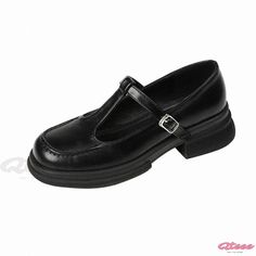 Qteee - Classic Mary Jane Single Shoes with Shallow Mouth, Thick Sole, and Leather Upper - Casual Shoes Casual Black Pointed-toe Mary Janes, Casual Black Pointed Toe Mary Janes, Casual Leather Mary Janes With Platform, Casual Black Flat Mary Janes, Black Mary Janes With Metal Pin Buckle, Casual Mary Janes With Pointed Toe And Buckle Closure, Casual Mary Janes For School With Closed Toe, Black Synthetic Casual Mary Janes, Casual Mary Janes With Rubber Sole