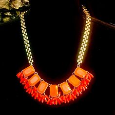 Like New, Never Worn J. Crew Tangerine Orange Rectangular Pieces Pulled Together In Gold Framing With Orange Fringe Dangling Under Each Piece. No Flaws Signed Length Approx (16-18") - Adjustable Any Questions Pls Ask Open To Reasonable Offers Bundle To Save Jewel Necklace, Tangerine Orange, Art Deco Necklace, Cluster Necklace, J Crew Jewelry, Geometric Necklace, Ball Pendant, Station Necklace, Floral Necklace