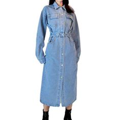 Introducing the 2023 Spring-Summer Collection's light blue long denim coat ââ‚?a timeless classic with a twist of modernity!Why It's Your New Go-ToThis light wash denim coat is inspired by the '90s. offering a unique blend of style and comfort. Oversized. with a button closure. it's the perfect statement piece to add to your wardrobe.Key Highlights: 90s Revival: Nostalgic design of a timeless classic. updated with modern touches. Light Wash: A subtle. elegant hue that's perfect for any occasion. Light Blue Long Sleeve Cotton Denim Dress, Spring Washed Blue Outerwear With Pockets, Winter Blue Cotton Denim Dress, Oversized Denim Dress For Fall, Light Wash Long Sleeve Denim Work Dress, Light Wash Long Sleeve Denim Dress For Work, Long Sleeve Light Wash Denim Workwear Dress, Light Indigo Denim Jacket For Spring, Long Sleeve Light Wash Denim Dress For Work