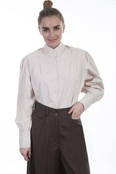 Ladies Ranch Style Western Blouse-RW594 Western Blouse, Perfect Blouse, Vintage Inspired Fashion, Reading Shirts, Gathered Sleeves, Ranch Style, Band Collar, Cotton Blouse, Hot Outfits