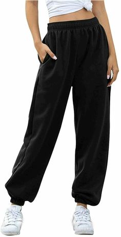 Celana Jogger Wanita, Casual Lounge Wear, High Waisted Sweatpants, Workout Sweatpants, Lounge Trousers, Sweatpants With Pockets, Joggers Track Pants, Baggy Trousers