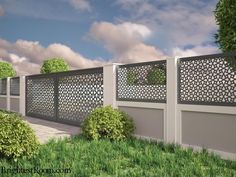 a 3d rendering of a fence and bushes