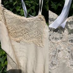 Beautiful old camisole from silk with beautiful old lace From France You can carefully wear this Good condition Some little spots on the front , see on the picture Length: 85 cm From underarm to the other: 43 cm Delicate Lace Trim Camisole For Daywear, Daywear Lace Trim Cami Top, Lace Trim Camisole For Daywear, Lace Camisole With Lace Trim For Daywear, Delicate Lace Trim Camisole Top, Delicate Lace Trim Sleeveless Camisole, Sleeveless Camisole With Delicate Lace For Daywear, Cream Lace Camisole With Spaghetti Straps, Feminine Cream Lace Camisole