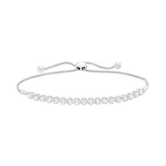 Achieve an elegant look with the timeless design of this certified lab-created diamond bolo bracelet in white gold. Crafted in 14K white gold Each lab-created diamond in this shimmering row is artfully set to enhance size and sparkle. Dazzling with 1-1/2 cts. t.w. of certified lab-created diamonds, each boasting a color rank of F and clarity of SI2 Includes certification card This wheat chain bracelet adjusts up to 9.5 inches in length and secures with a bolo clasp and ball ends. Luxury Adjustable Round Cut Tennis Bracelet, Timeless Adjustable Diamond Tennis Bracelet, Classic Adjustable Diamond Tennis Bracelet, Adjustable Classic Diamond Tennis Bracelet, Adjustable Tennis Bracelet With Vvs Clarity, Adjustable Vvs Clarity Tennis Bracelet, Elegant Adjustable Diamond Bracelet With Brilliant Cut, Elegant Adjustable Tennis Bracelet With Brilliant Cut, Elegant Adjustable Brilliant Cut Tennis Bracelet