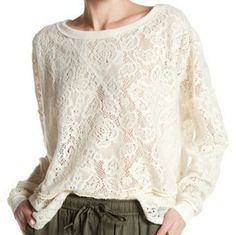 Stay Warm And Cozy In This Cutesy Floral Knit Fuzzy Sweater. Fit: This Style Fits True To Size. - Boatneck - Long Dolman Sleeves - Floral Knit Construction - Fuzzy Construction - Ruffle Panel Throughout - Solid Color - Contrast Ribbed Neck And Cuffs - Curved Shirttail. Color Is Ivory Casual Crochet Lace Top For Fall, Casual Crochet Lace Crew Neck Sweater, Casual Crew Neck Sweater With Crochet Lace, Casual Knit Sweater With Crochet Lace, Casual Crochet Lace Knit Sweater, Casual Knit Top With Lace Detail, Casual Long Sleeve Knit Top With Crochet Lace, Casual Long Sleeve Crochet Lace Knit Top, Mock Neck Bodysuit