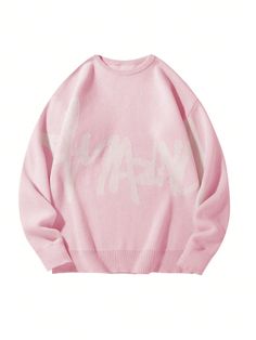 Men's Simple Printed Crew Neck Long Sleeve Knitted Sweater Pink Casual  Long Sleeve Fabric Letter Pullovers Slight Stretch  Men Clothing, size features are:Bust: ,Length: ,Sleeve Length: Pull Rose, Fabric Letters, Long Sleeve Knit Sweaters, Simple Prints, Knitwear Men, Men Clothing, Pink Sweater, Fashion Inspiration, Knitted Sweaters