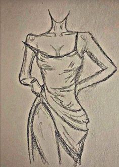 a drawing of a woman in a dress with her hands on her hips and one hand on her hip