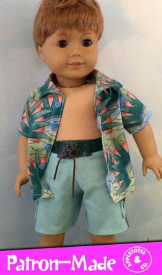 the doll is wearing shorts and a shirt