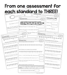 four different worksheets with the words from one measurement for each standard to three