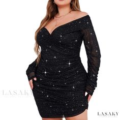 Lasaky - Elegant Off-Shoulder Pleated Long Sleeve Party Dress in Neutral Shade Off-shoulder Ruched Bodycon Dress For Party, Off-shoulder Bodycon Dress For Winter Party, Winter Off-shoulder Bodycon Dress For Party, Elegant Off Shoulder Winter Party Dress, Elegant Off Shoulder Dress For Winter Party, Winter Party Off Shoulder Long Sleeve Dress, Long Sleeve Off Shoulder Dress For Winter Party, Winter Party Off Shoulder Dress With Long Sleeves, Winter Long Sleeve Off Shoulder Party Dress