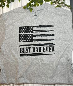 Best Dad Ever American flag t-shirt. 100% cotton. Gildan brand. Casual Letter Print Tops For Veterans Day, American Style Pre-shrunk Cotton T-shirt, Patriotic Father's Day T-shirt With Letter Print, Patriotic Letter Print T-shirt For Father's Day, Veterans Day Cotton Shirt With Flag Print, Patriotic Father's Day Letter Print T-shirt, Cotton Shirt With American Flag For Veterans Day, Cotton Shirt With American Flag Print For Veterans Day, Cotton Crew Neck T-shirt With Flag Print