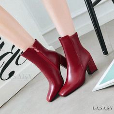 Lasaky - Easy-Pair Boots in Small Sizes Trendy Wide Calf Closed Toe Heeled Boots, Casual Martin Boots With Square Toe For Fall, Casual Square Toe Martin Boots For Fall, Casual Party Boots With Padded Ankle, Casual Martin Boots With Square Toe For Winter, Wide Calf Ankle-high Winter Boots, Winter Closed Toe Heeled Boots With Padded Ankle, Red Mid-calf Boots With Round Toe For Winter, Casual Ankle Boots For Party