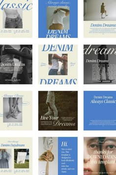 several different types of brochures are shown in blue and white colors, including one with