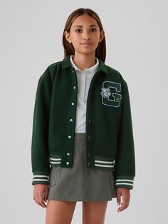 Kids Varsity Jacket Green Varsity Jacket, Baseball Jacket Outfit, Toddler Jeans, Jumper Short, Mens Casual Outfits Summer, Preppy Outfit, Baseball Jacket, Black Wrap Dress, Green Jacket