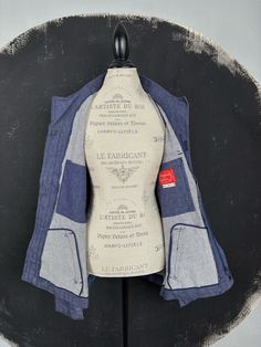 This is a nice vintage workwear jacket. The jacket is made of sturdy thick dark blue denim, darker than on the pictures (I could not get the exact colour). The jacket is made in France in excellent condition, seems never used. The jacket has a front zipper and pointed collar, 2 outer and 1 inner pockets.  MAKE: Adolphe Lafont, made in France. CONDITION: Excellent. MATERIAL: Cotton. MEASUREMENTS NOTE: Please refer to the exact measurements and sizing table I used, as this one does not have size l French Workwear, Workwear Jeans, Vintage Workwear, Paris Mode, Workwear Jacket, Vintage Hippie, Denim Jean Jacket, Jacket Blazer, Mode Vintage