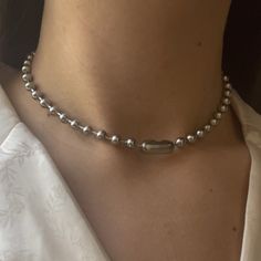 ✨ THE BELLA CHAIN ✨ 6mm oversized ball chain choker necklace 🤍 Can be worn with the clasp in the front or back for two different looks  Solid stainless steel and tarnish proof!  Length is 15 ¾ inches (approx 40cm) Silver Ball Chain Necklace, Silver Chain Choker, Chain Necklace Aesthetic, Choker Necklace Silver, Silver Ball Necklace, Cute Anklets, Ball Chain Necklace, Ball Necklace, Chain Choker Necklace