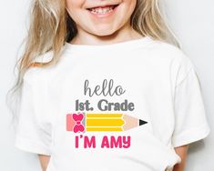 The perfect t-shirt to wear on the 1st day of school and also the rest of the year. Super soft and high-quality shirt. HOW TO ORDER 1. Check the size chart. 2. Choose size. 4. Select the quantity. 5. Click 'Add to Cart.' 6. Repeat all the steps until you have all the shirts you need. 7. Proceed to checkout. Are you wondering what makes our t-shirt so great? - 100% preshrunk cotton - which means won't shrink after the first wash. - It's 4.2 oz. - for that perfect lightweight feel. - It has a retail fit which gives it a fashion-forward feel unisex sizing - great for all gender and all sizes.  We have more Back to School designs available, please check our main webpage:  https://www.etsy.com/shop/MimisAndCo If you have any questions please ask us, we are happy to help. White Funny Text Shirt For School, White T-shirt For End Of School Year Events, White Shirt With Funny Text For School, White T-shirt With Funny Text For School, First Day Of First Grade, Kindergarten Outfit, First Grade Shirt, First Day Of School Shirt, 1st Day Of School