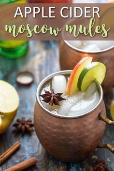 apple cider moscow mules with cinnamon and anise garnish on the rim