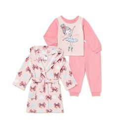 PJ & Me Girls Pajama and Robe Set, 3-Set, Size: 2T. Winter Playtime Pink Sets, Pink Winter Playtime Sets, Pink Playtime Sets For Winter, Pink Sets For Winter Sleepover, Pink Sets For Sleepover In Winter, Pink Winter Bedtime Sets, Pink Winter Sleepover Sets, Pink Sleepover Set For Winter, Girls Pajama